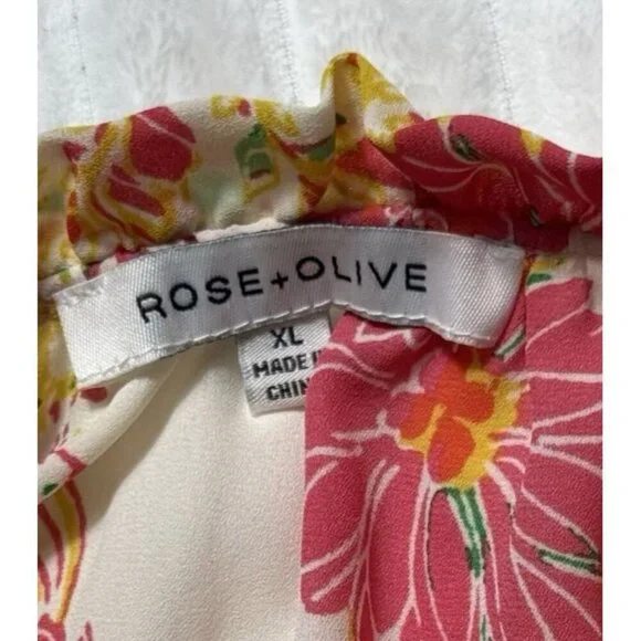 Rose + Olive Pink Yellow Lightweight Floral Sleeveless Tank Blouse, SZ XL - Picture 3 of 7